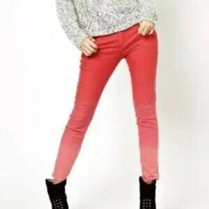 Free People Ombre Red Pink Skinny Jeans Pants Mid Rise Size 27